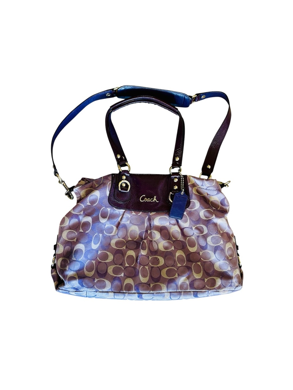 Coach Ashley Vintage Purple Signature Crossbody Tote Leather Trim With Charm